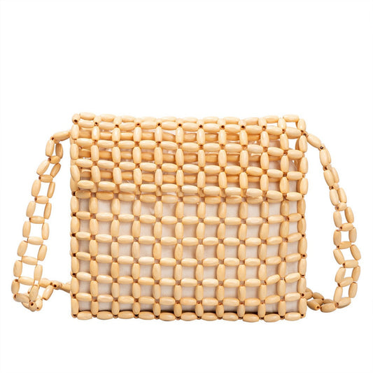 Cosbai - Wooden Bead Woven Crossbody Bag - Stylish &amp; Classic