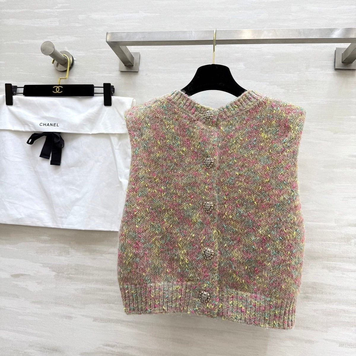 CC Vest Beige Multicolor Mohair Plush Yarn 343292