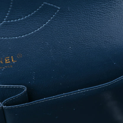 Metallic Caviar Quilted Jumbo Double Flap Dark Blue