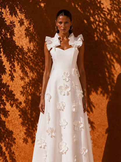 Delia 3D Floral Patchwork Ruffled Maxi Dress