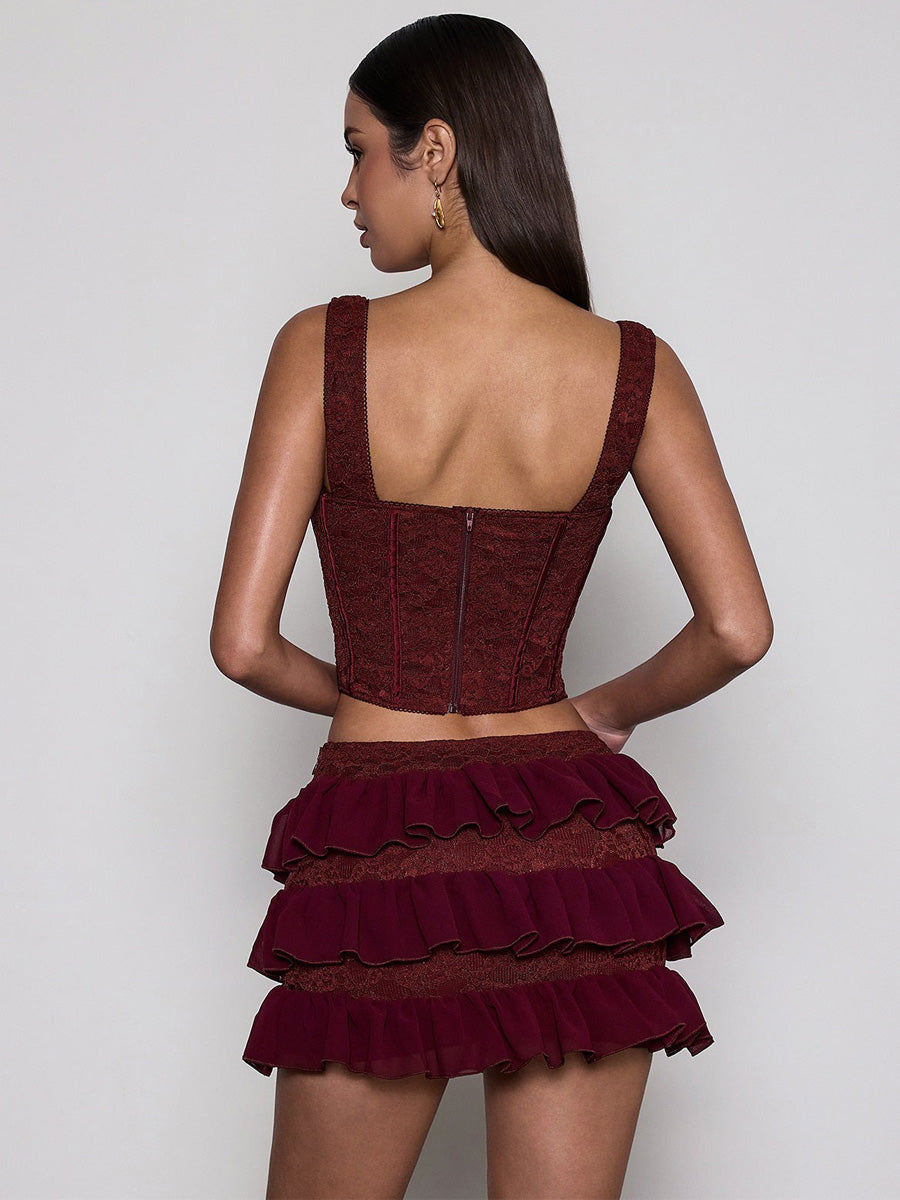 Melinda Corset Lace Up Tiered Skirt Set