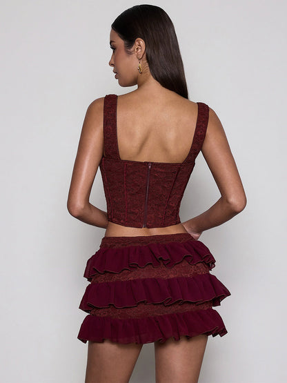 Melinda Corset Lace Up Tiered Skirt Set