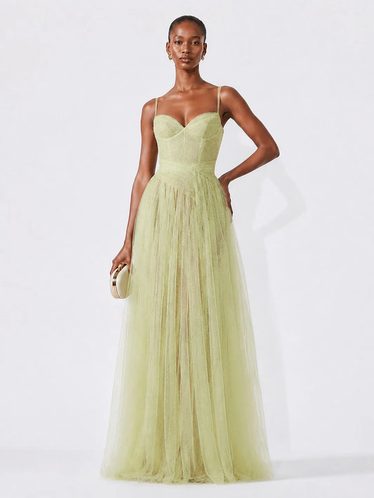 Romina Elegant Tulle Spaghetti Strap Maxi Dress