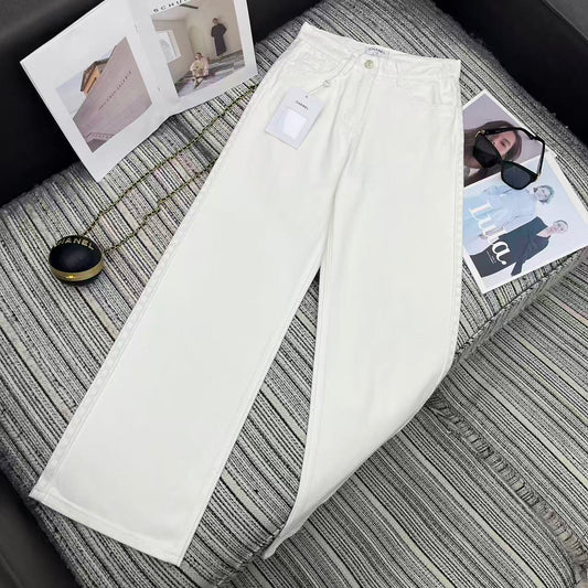 CC Ready-to-Wear Wide-leg White Denim Jeans 349030