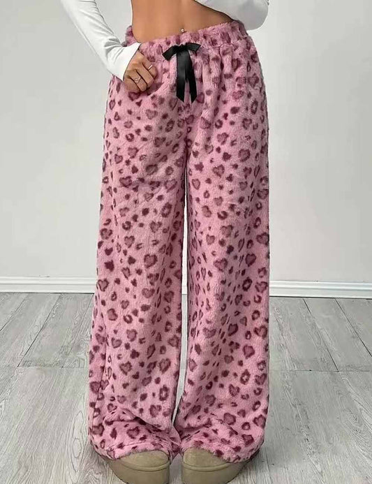 Casual Leopard Print Elastic Waist Wide Leg Pants