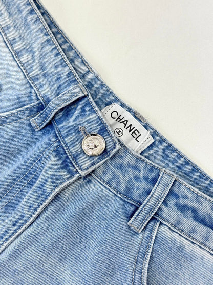 CC 26 Sequined Wide-leg Jeans Light Blue Denim Fabric