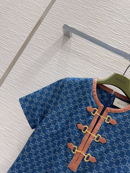 Gucci 2025 Denim Dress Blue Brown Cotton