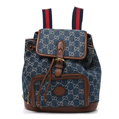 New Denim GG Monogram Retro Interlocking G Buckle Backpack Blue Tea Cuir