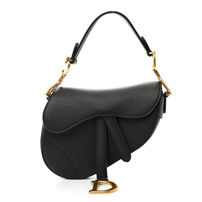 Grained Calfskin Mini Saddle Bag Black