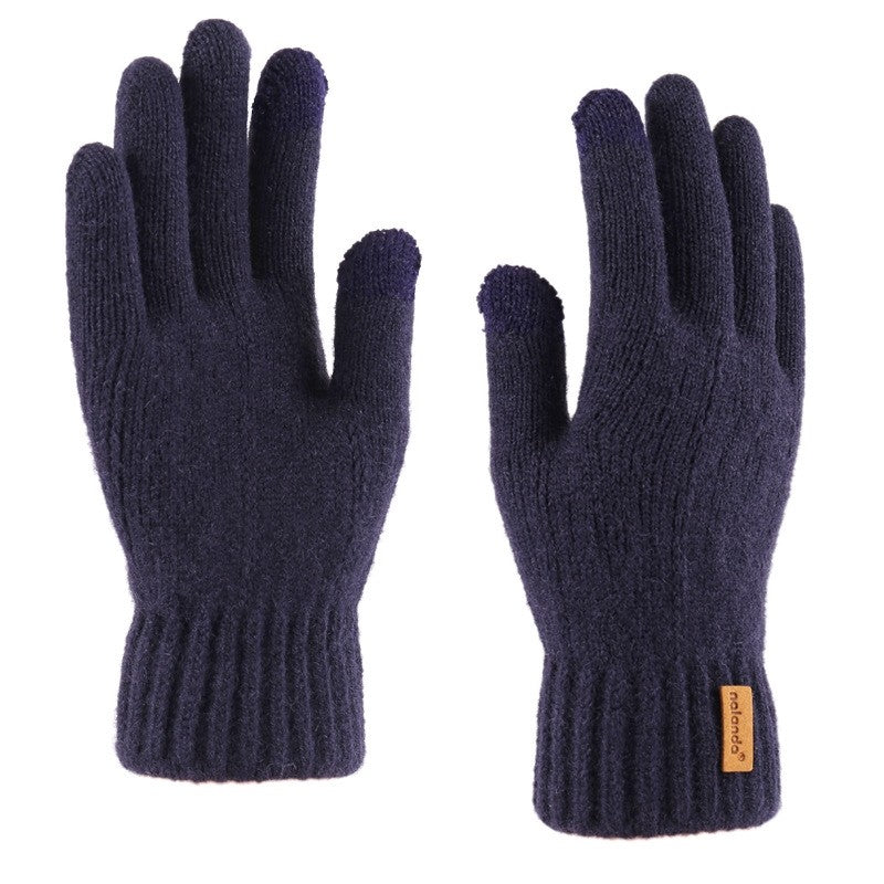 Men's Jacquard Fleece Double Layer Touchscreen Knit Gloves