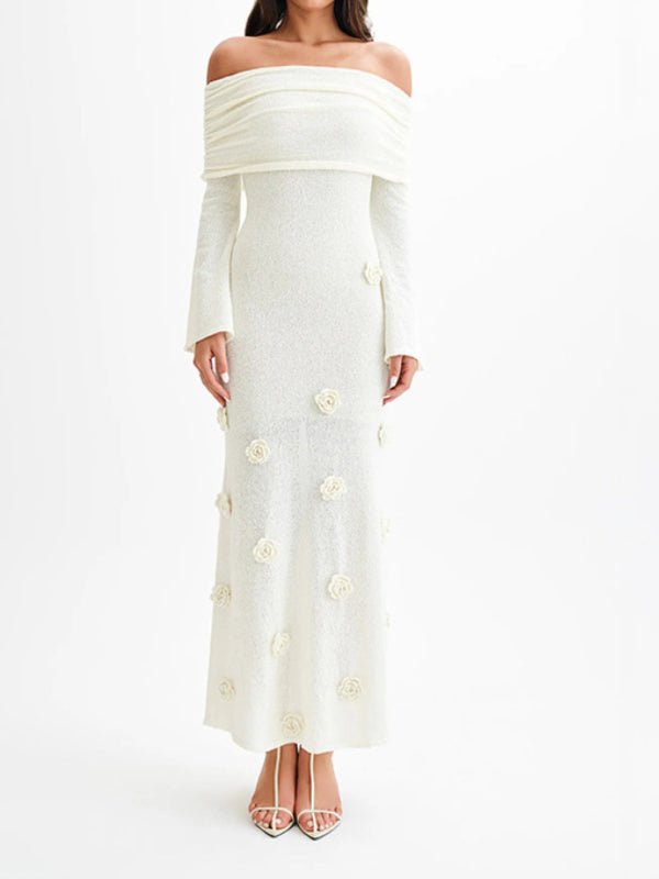 3D Floral Off Shoulder Dress Cover Up
