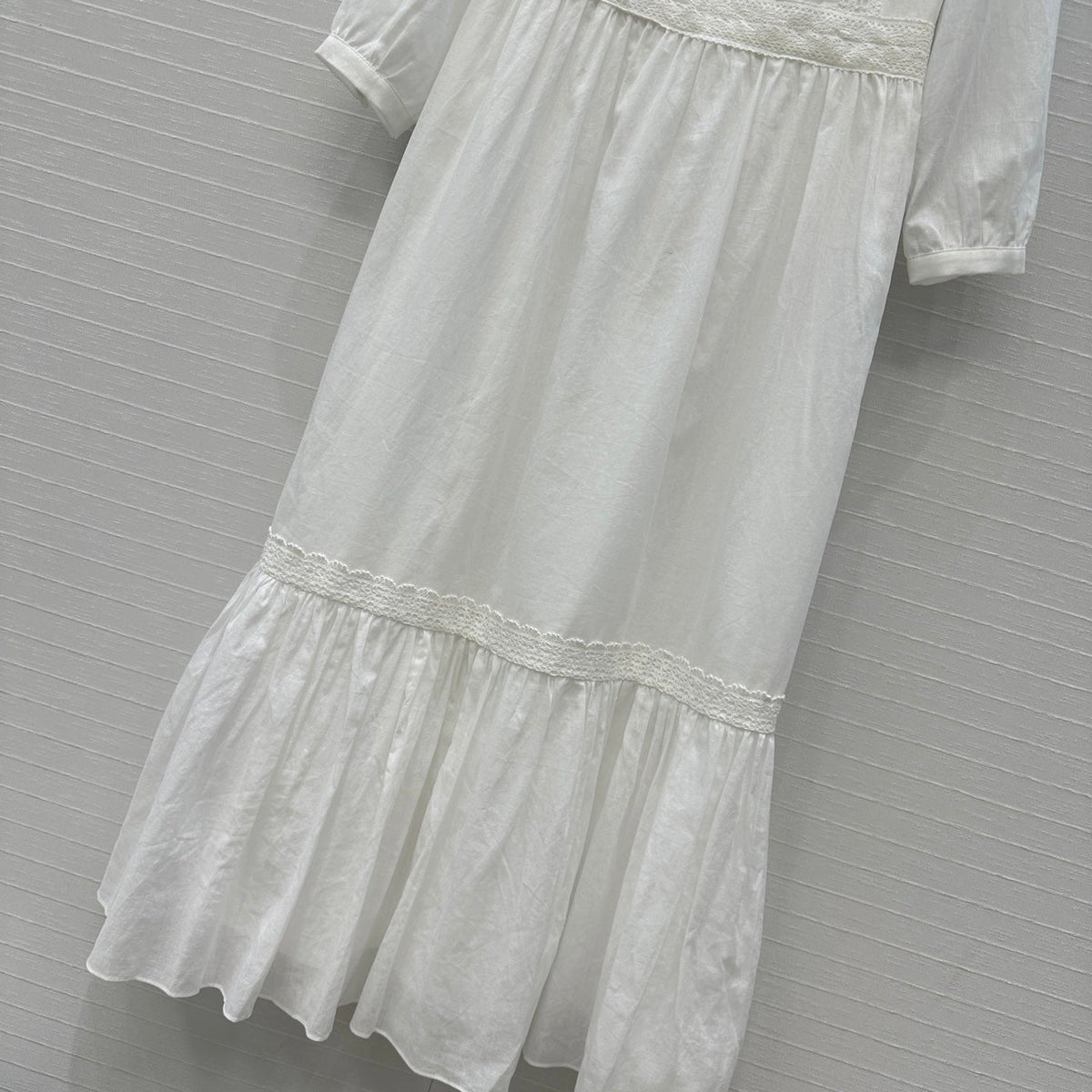 Celine 25 Embroidered V-neck Dress White Cotton