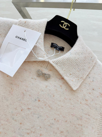 CC Collared Knit Vest Ivory Wool 344711