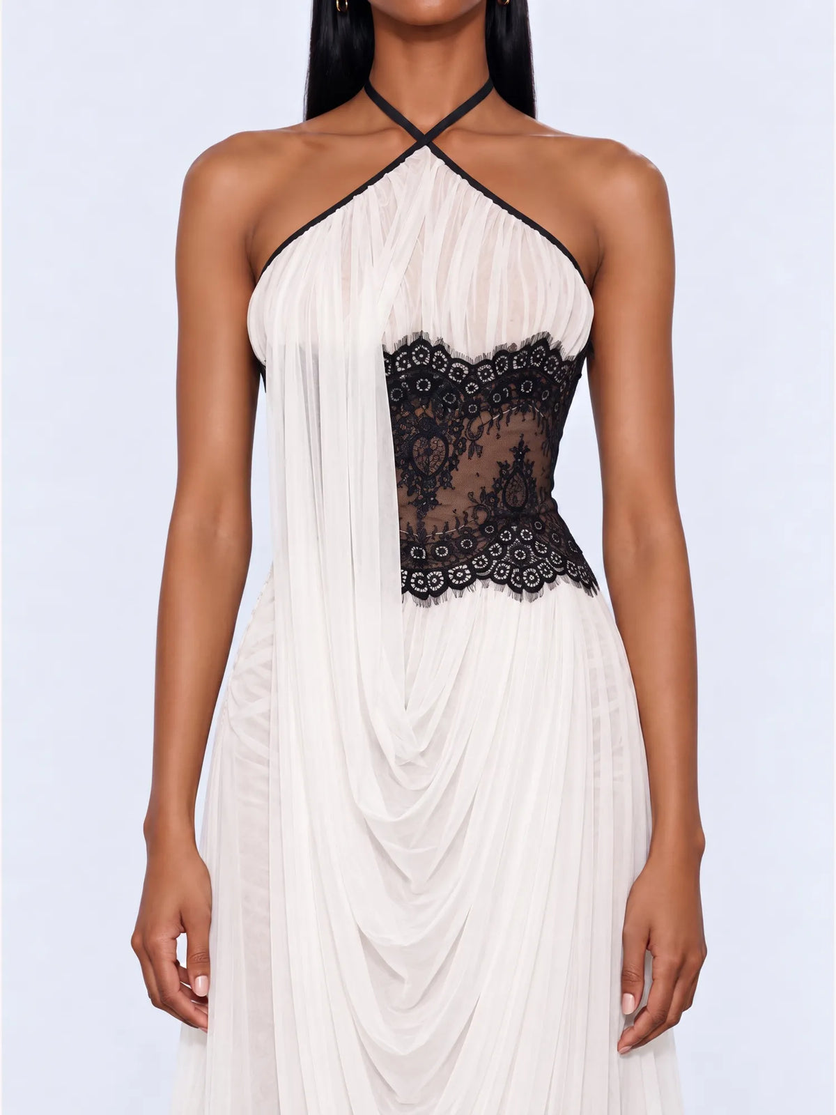 Luna Lace-Panel Chiffon Maxi Dress
