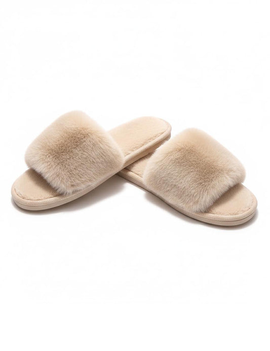Solid Color Plush Open-Toe Slippers