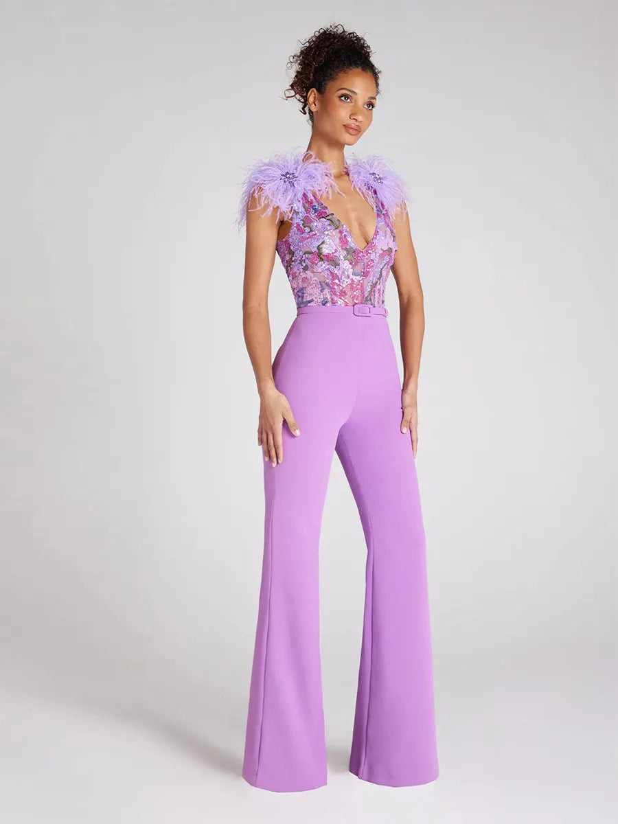 Bella Sparkle Feather Sequin Jumpsuit