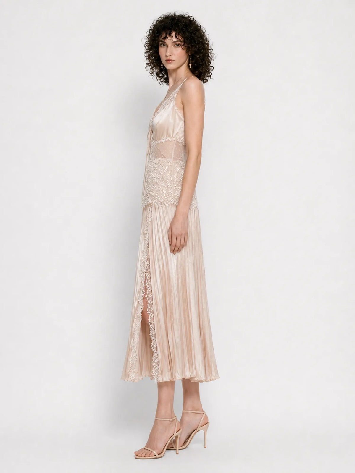 Zora Lace and Satin Panel Midi Dress