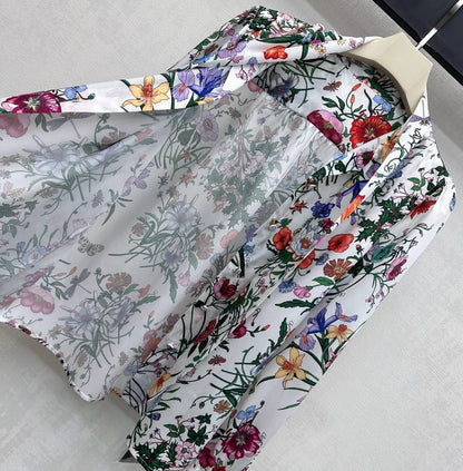 GG SS26 Flora Printed Collared Shirt White Multicolor Silk 351788