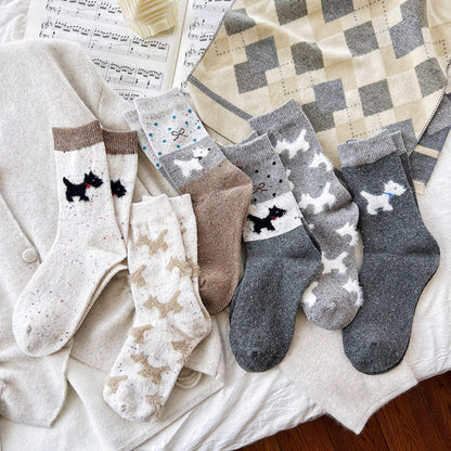 Rufia - Gray and White Dog Pattern Thick Warm Socks