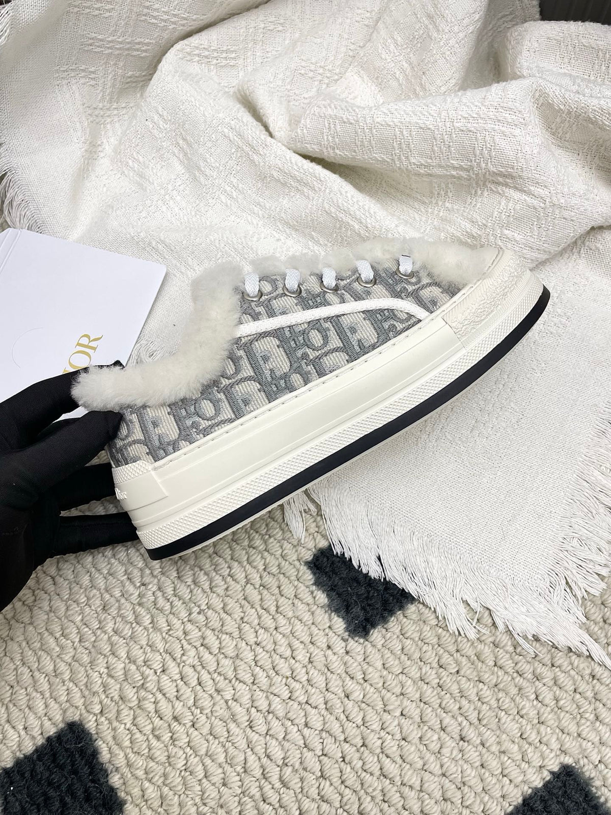CD Walk'n Dior Platform Sneaker Grey Beige Oblique Motif Fabric Wool