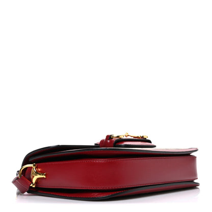 GG Supreme Monogram Azalea Calfskin Horsebit 1955 Shoulder Bag Beige Ebony New Cherry Red