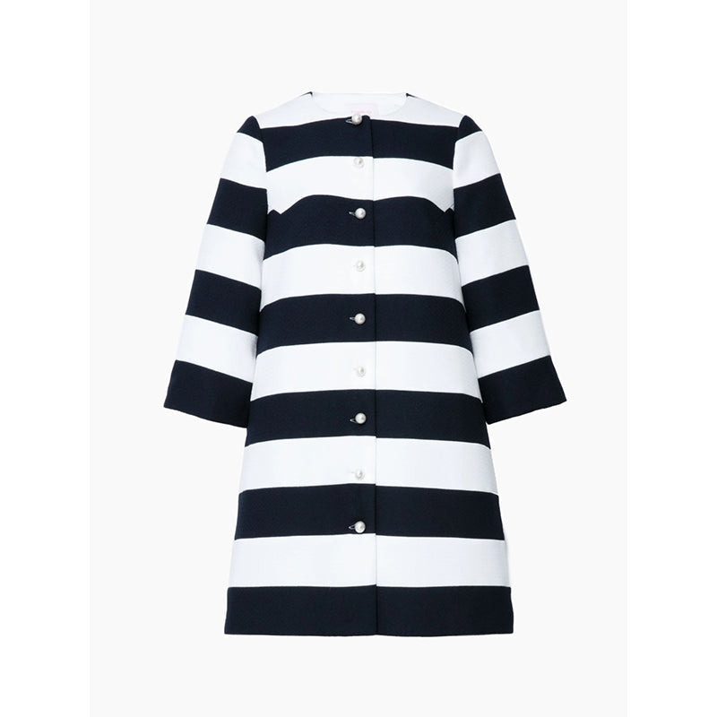 Loose Three-quarter Sleeves Buttoned Striped Round-neck Jackets&Coats Outerwear