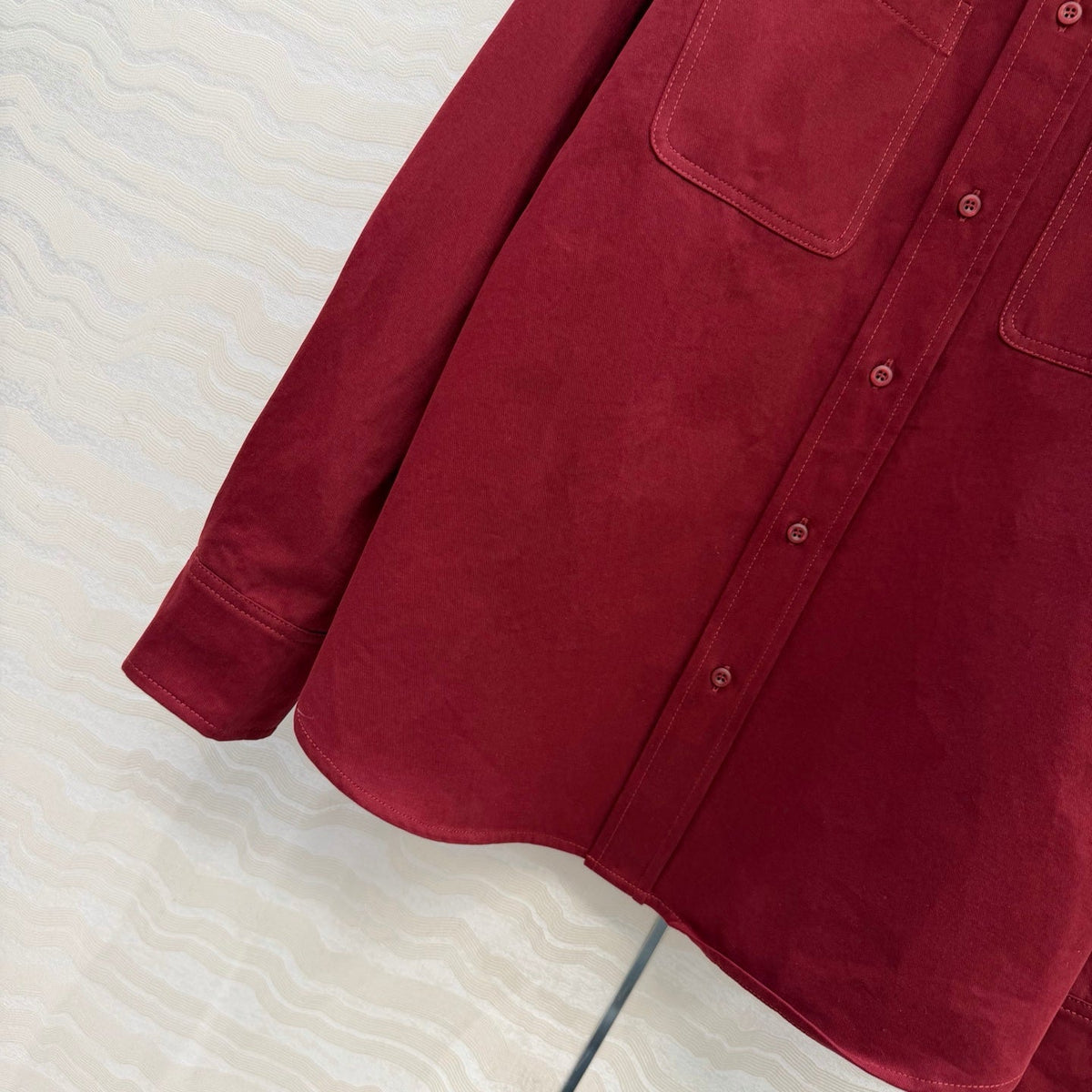 Miu SS26 Light Denim Shirt Amaranth Red Cotton 346164