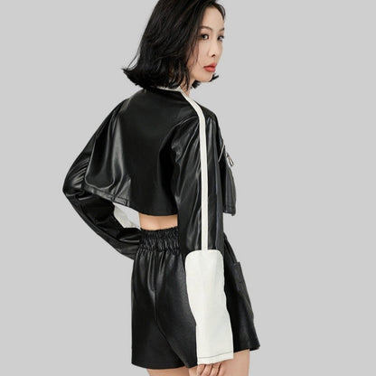 Short Color Block Motorcycle Jacket