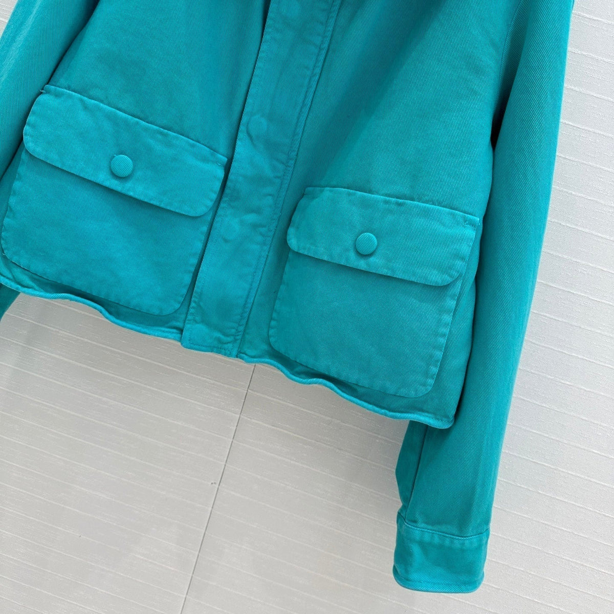Prada 25 Hooded Short Jacket Blue-green Cotton