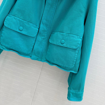Prada 25 Hooded Short Jacket Blue-green Cotton