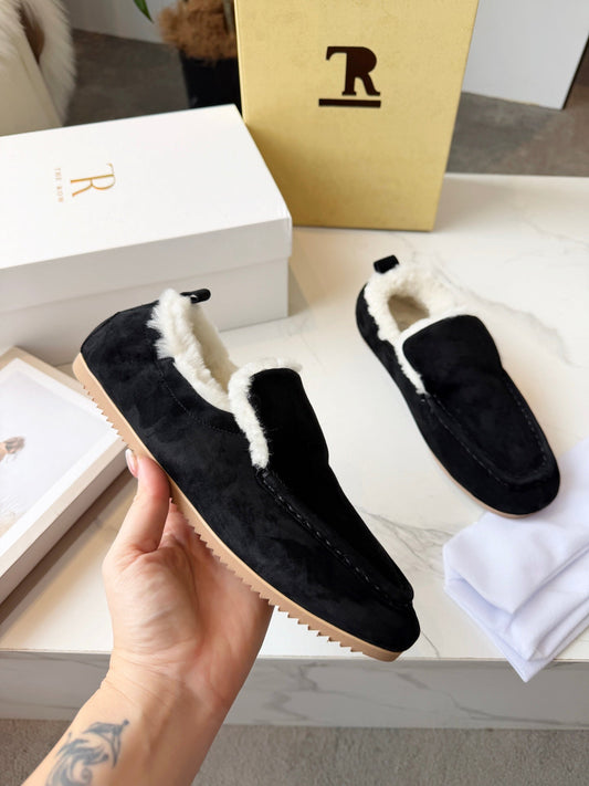 The Row 2025 Autumn/Winter New Slip-on Wool Loafers Black 576845