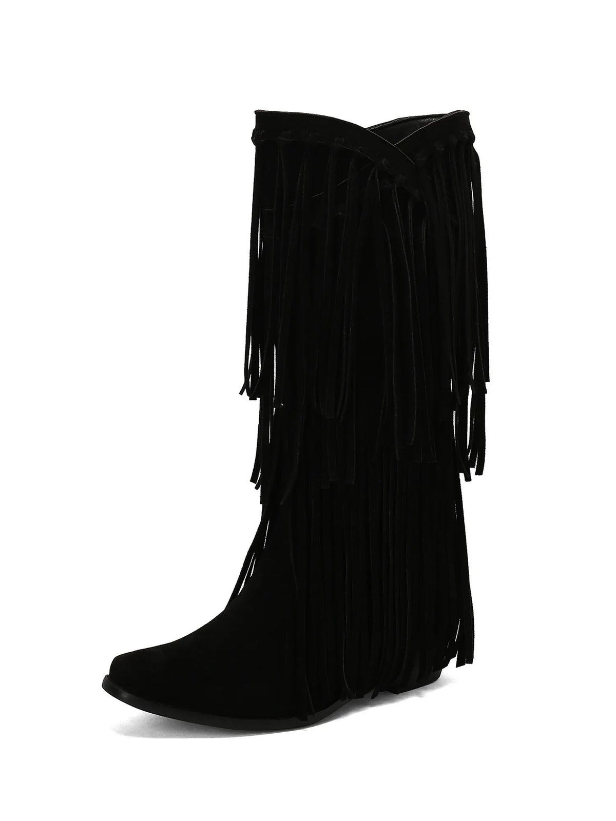 Zaria Ruched Fringed Suede Boots