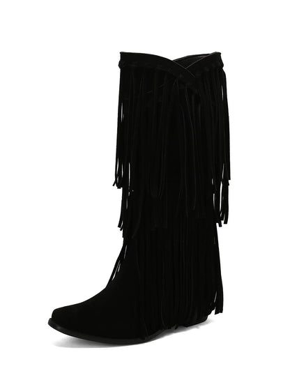 Zaria Ruched Fringed Suede Boots