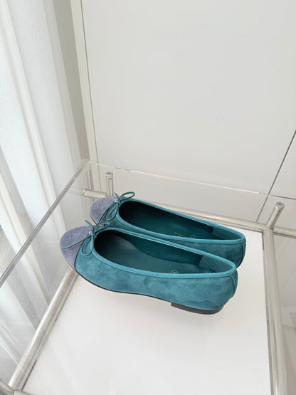 Chanel 25 Ballet Flat Green Mix Gray Suede 566822