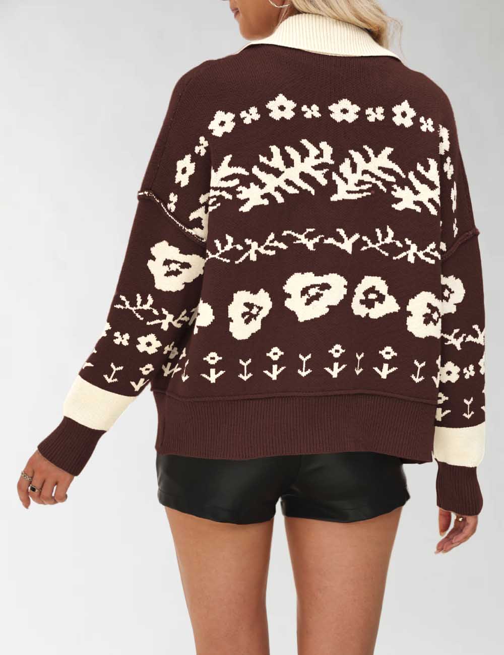 Vintage Floral Print Loose Knit Cardigan