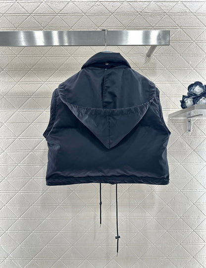 Prada 2025 Cropped Jacket With Detachable Sleeves Black Re-Nylon Down