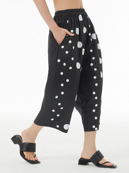 Cropped Tapered Polka-Dot Casual Pants Bottoms Cropped Trousers