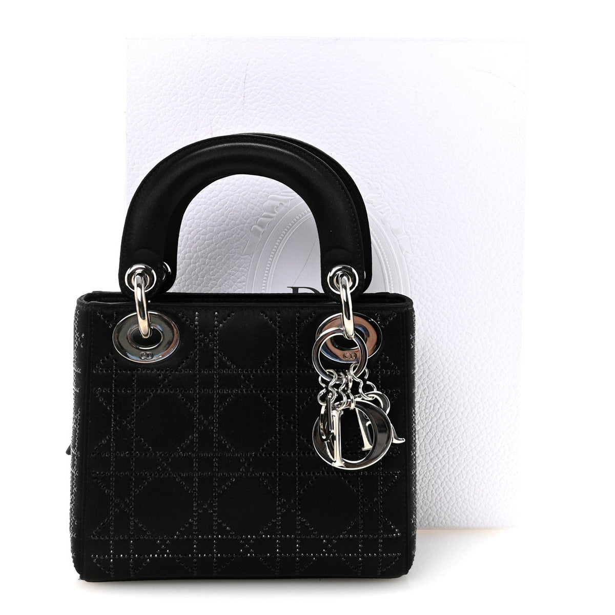 Satin Crystal Cannage Mini Lady Dior Black