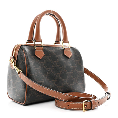 Triomphe Canvas Calfskin Small Boston Bag Tan