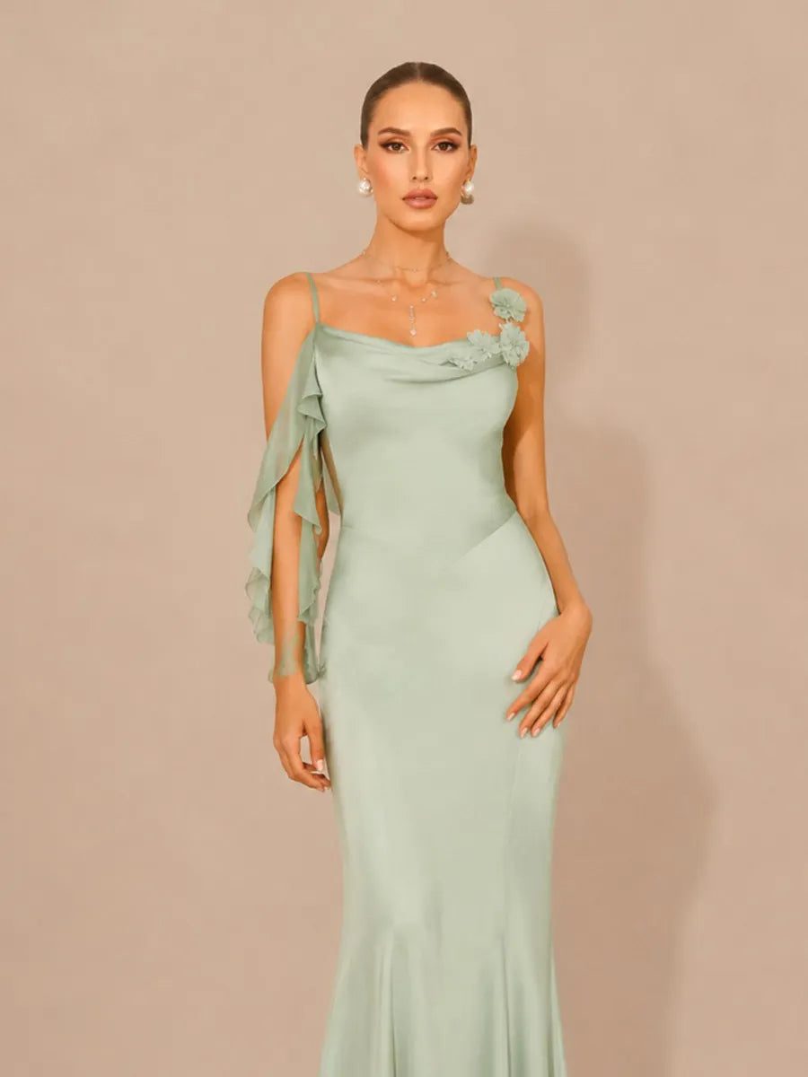 Rafaela Floral-Embellished Open-Back Mermaid Maxi Dress