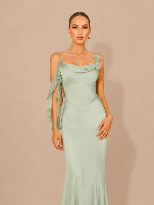 Rafaela Floral-Embellished Open-Back Mermaid Maxi Dress