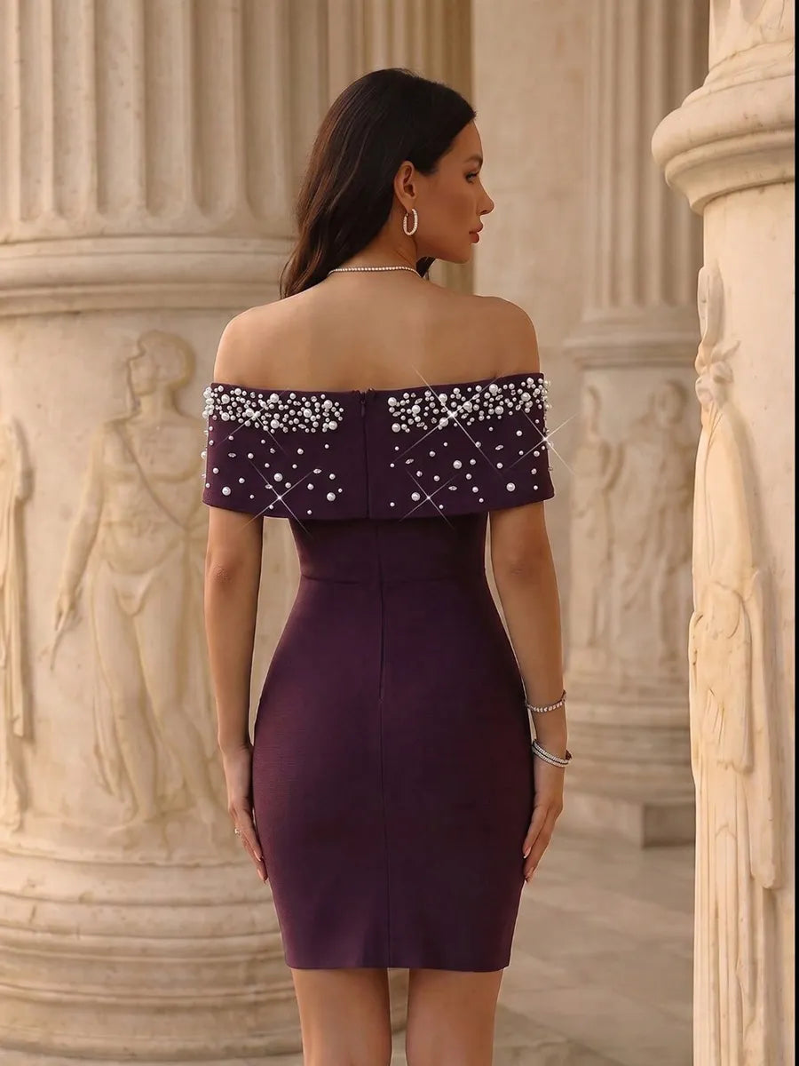 Maeve Pearl-Embellished Off-Shoulder Mini Dress