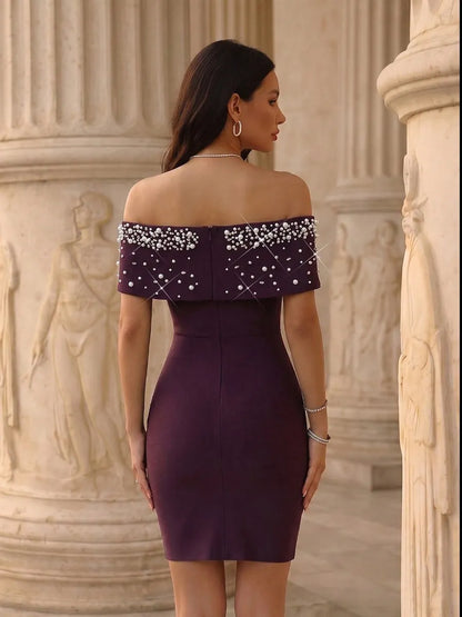 Maeve Pearl-Embellished Off-Shoulder Mini Dress