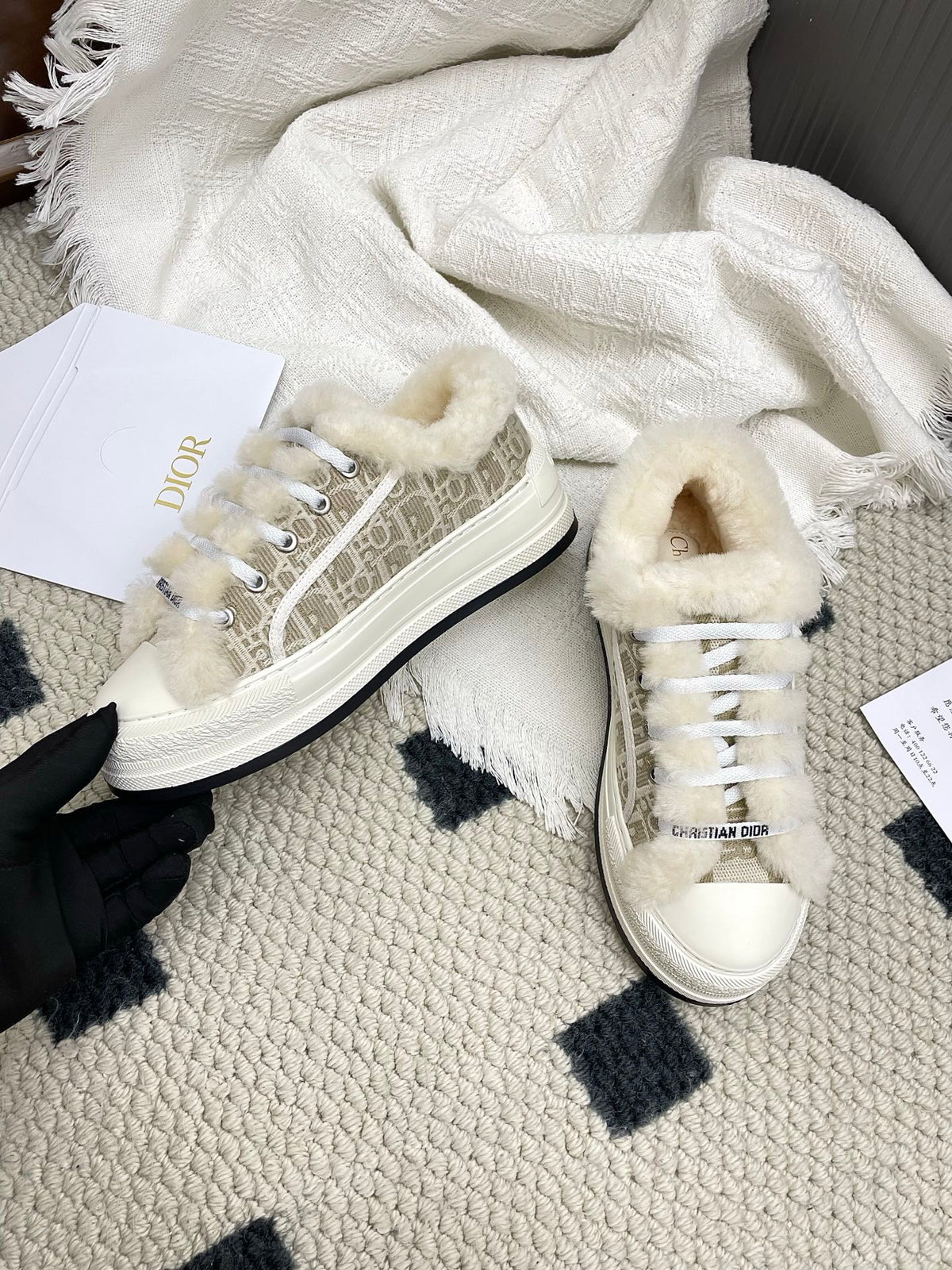 CD Walk'n Dior Platform Sneaker Khahi Beige Oblique Motif Fabric Wool