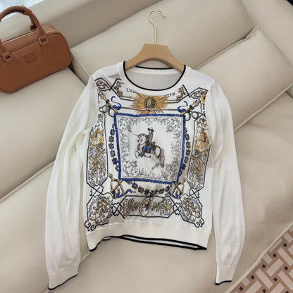 Hm Long Sleeve Knit Sweater White Silk Acrylic