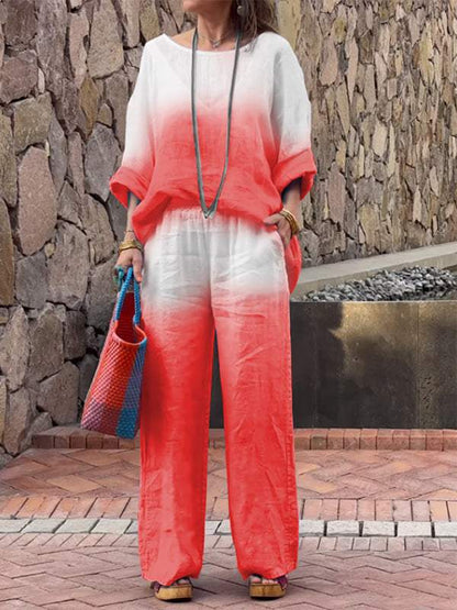 Women's Cotton and Linen Gradient Two-piece Set