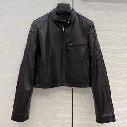 Miu SS26 Nappa Leather Jacket Stripes Black Lambskin 351110