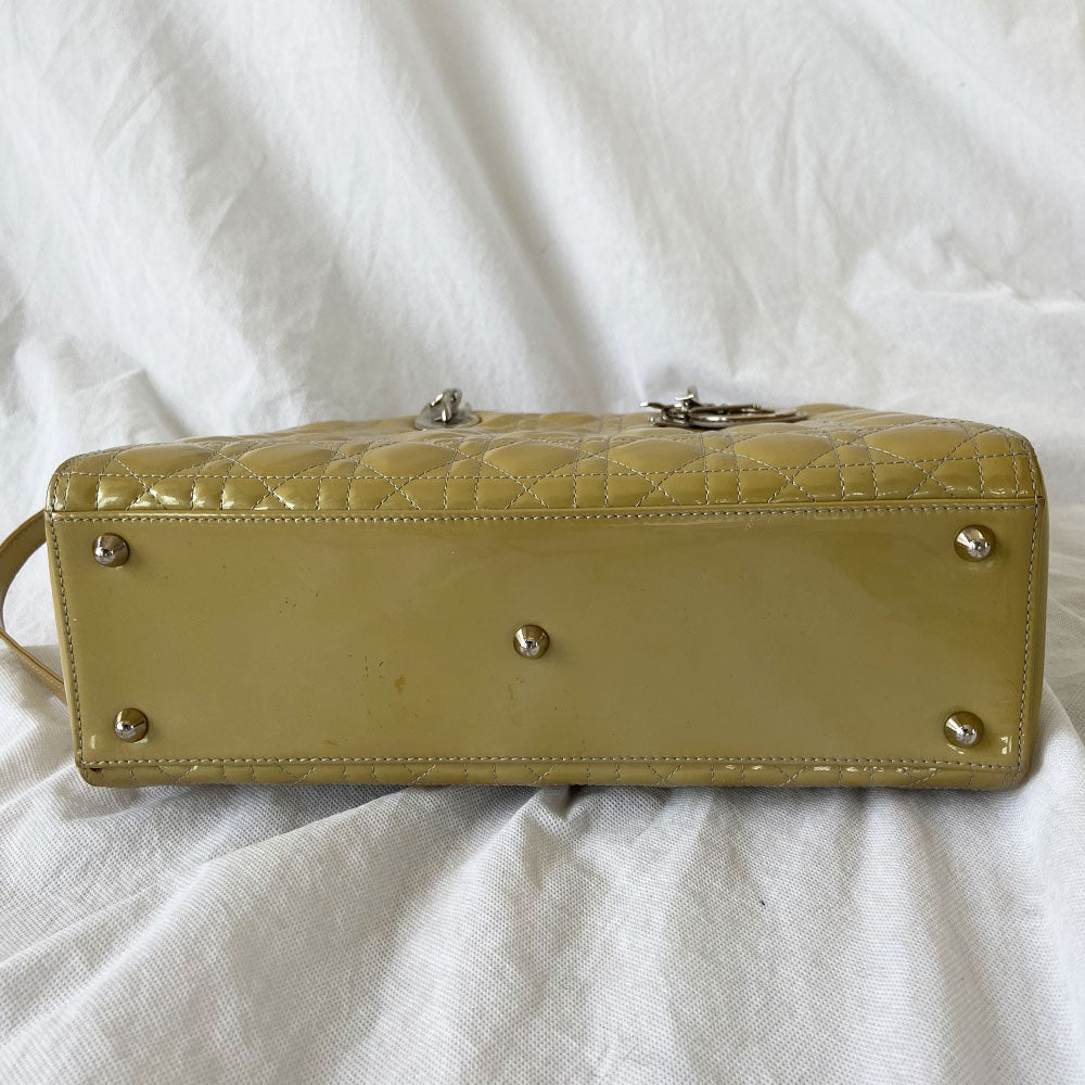 Dior Lady Dior Large Beige Patent Leather Bag