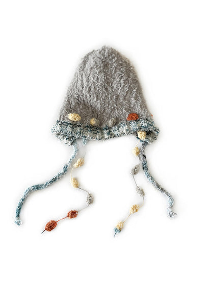 Haila - Winter Knitted Beanie with Pompom &amp; Tassel Braids