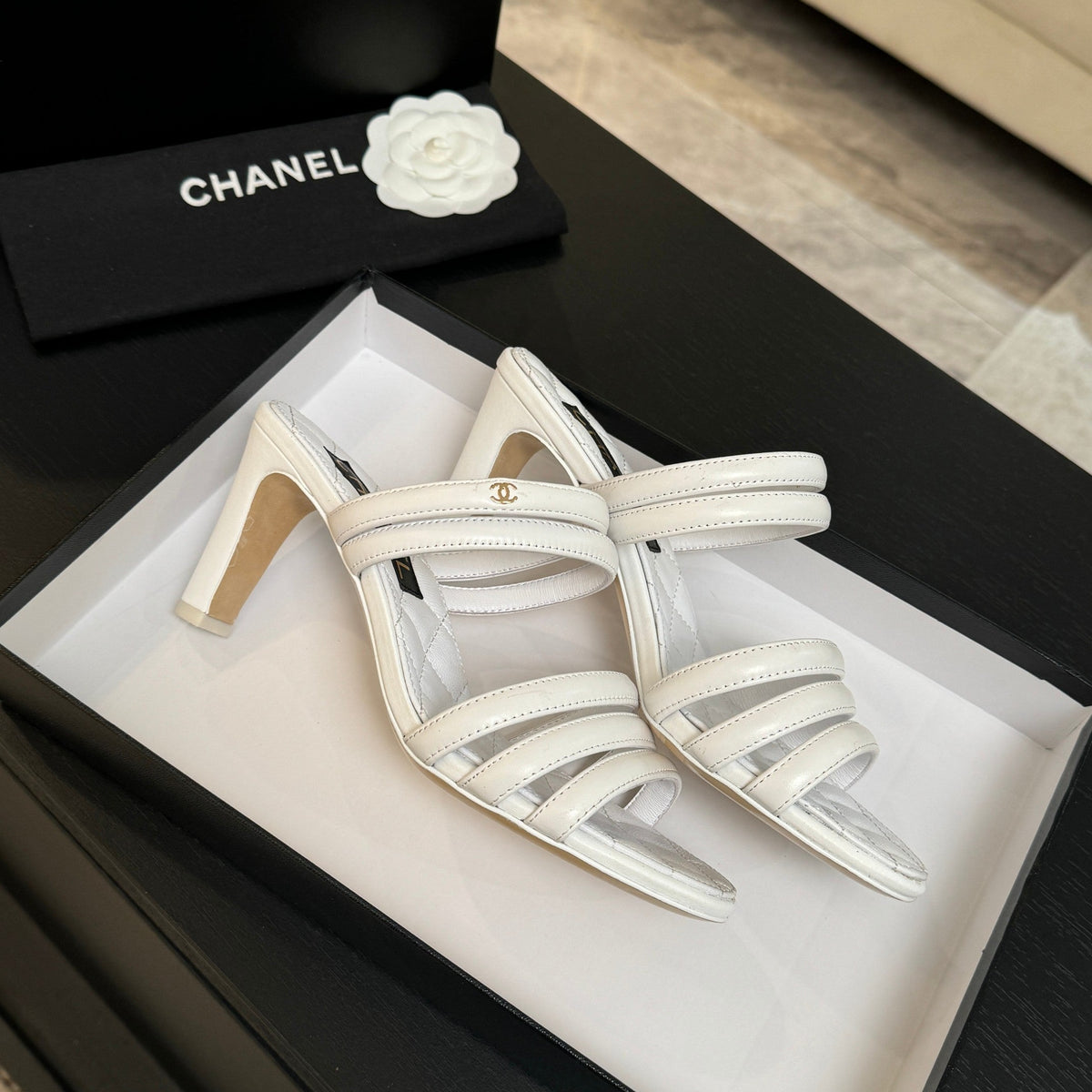 CC 26C Double C Strap Sandals White Sheepskin
